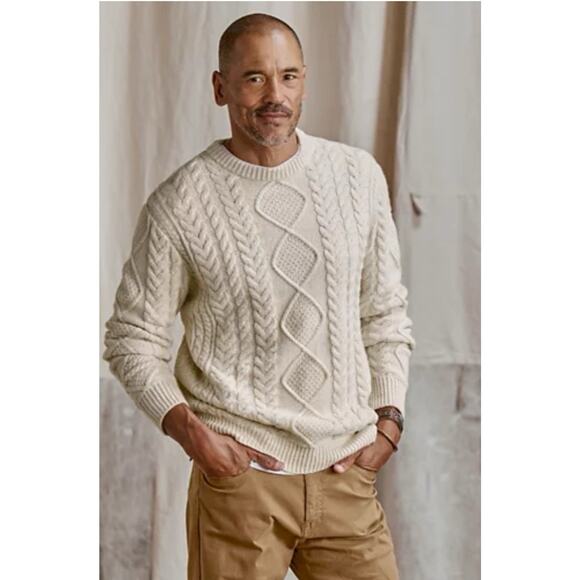 Orvis Sz L Cream‎ Cable Knit Fishermans Sweater Outdoor Cozy Cabincore - Picture 1 of 9